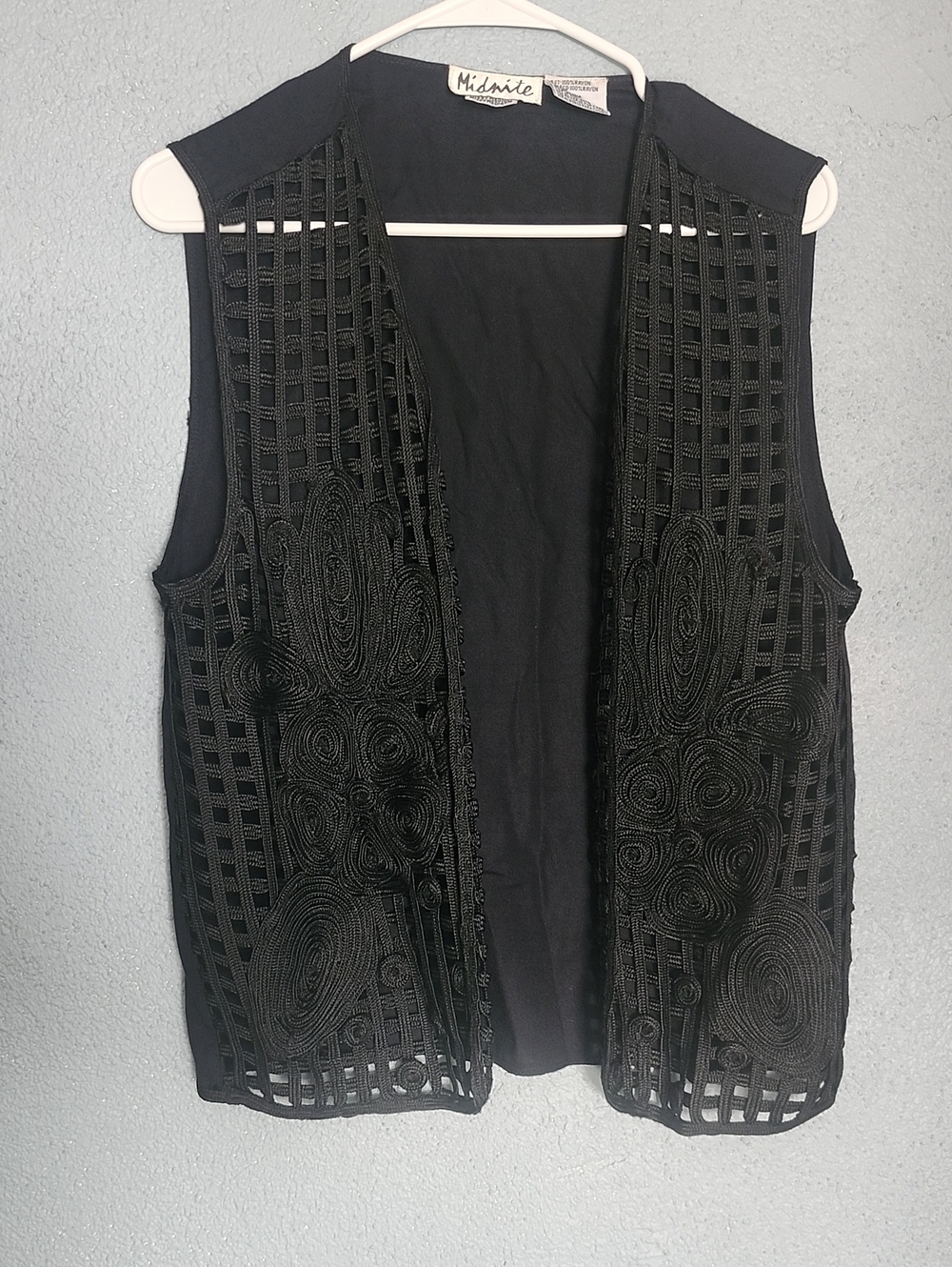 Black Embroidered Open-Front Tunic Vest